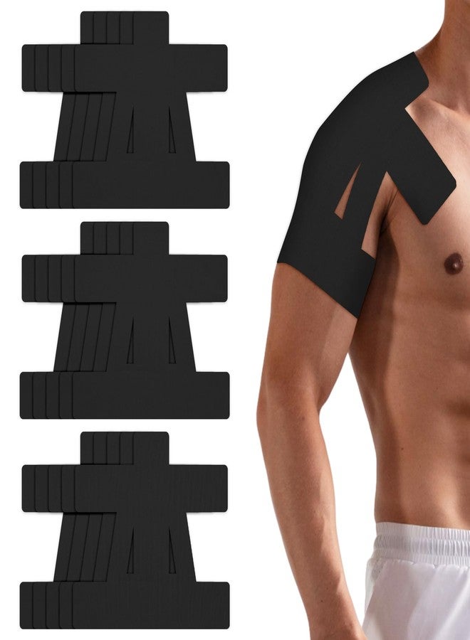 Qiuruoo 15 Pcs Precut Kinesiology Tape for Shoulder，Shoulder Tape for Shoulder Pain Relief Pre Cut，Waterproof, Breathable, Hypoallergenic Athletic Tape for Support and Protection(Black) - Image 1