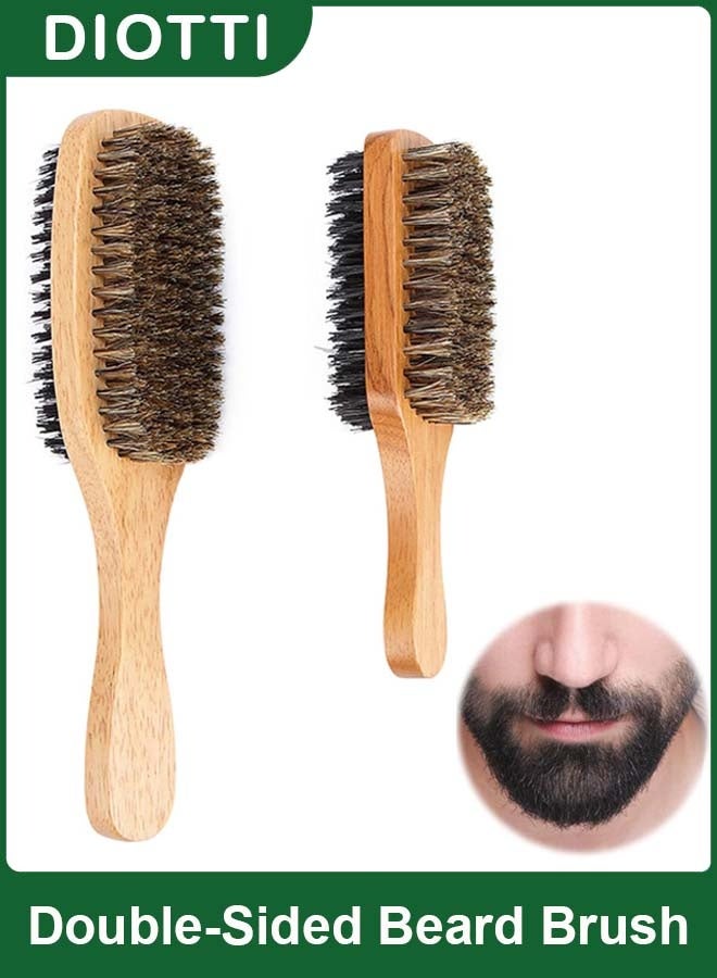 ديوتي فرشاة لحية مزدوجة الجوانب للرجال، شعيرات الخنزير والتقليد بمقبض من الخشب المطاطي، أداة للعناية بالشارب لتنعيم وتصفيف شعر الوجه - Image 1