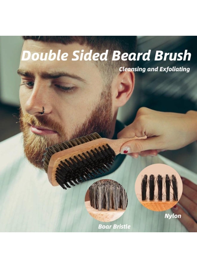 ديوتي فرشاة لحية مزدوجة الجوانب للرجال، شعيرات الخنزير والتقليد بمقبض من الخشب المطاطي، أداة للعناية بالشارب لتنعيم وتصفيف شعر الوجه - Image 4