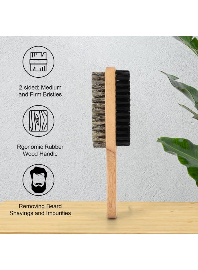 ديوتي فرشاة لحية مزدوجة الجوانب للرجال، شعيرات الخنزير والتقليد بمقبض من الخشب المطاطي، أداة للعناية بالشارب لتنعيم وتصفيف شعر الوجه - Image 2