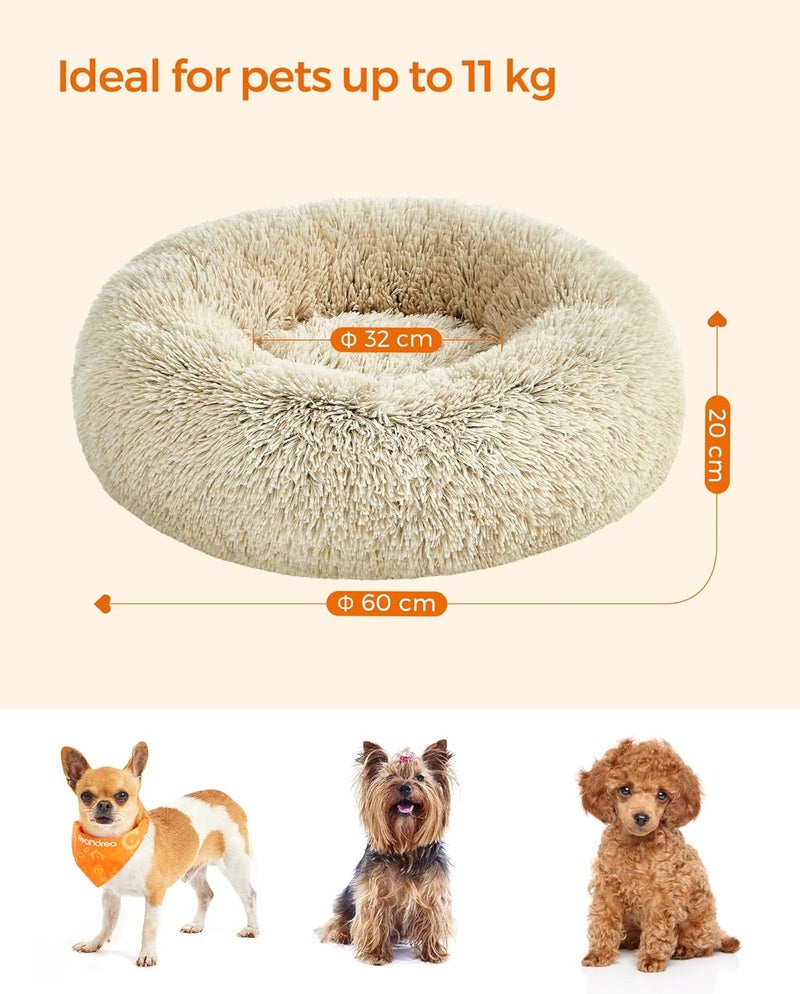 Feandrea Dog Bed, Donut Cat Bed, Fluffy Calming Pet Bed with Removable, Washable Cover, Soft Long Plush, 60 cm, Khaki - Image 5