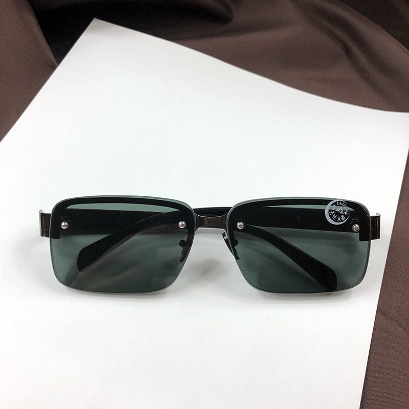 Half-Frame Perforated Sunglasses For Men, Square Crystal Glass Sunglasses, Crystal Glasses, Sunshade Screws, E-Commerce Style - Image 2