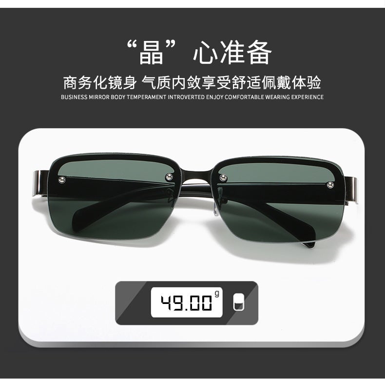 Half-Frame Perforated Sunglasses For Men, Square Crystal Glass Sunglasses, Crystal Glasses, Sunshade Screws, E-Commerce Style - Image 5