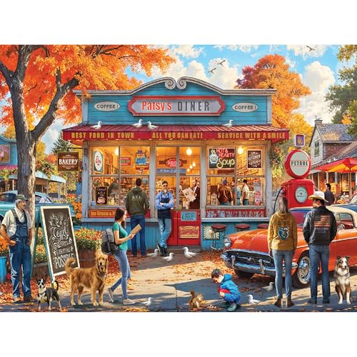 White Mountain 500 Piece Jigsaw Puzzle Retro Autumn Puzzles with Large Pieces Gifts for Adults and Family 18x24 Patsys Diner - Image 1