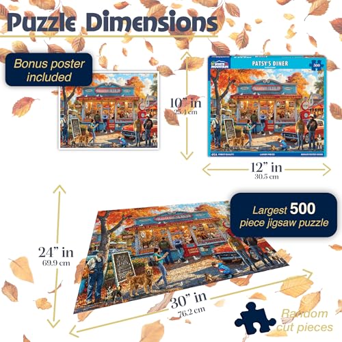 White Mountain 500 Piece Jigsaw Puzzle Retro Autumn Puzzles with Large Pieces Gifts for Adults and Family 18x24 Patsys Diner - Image 5