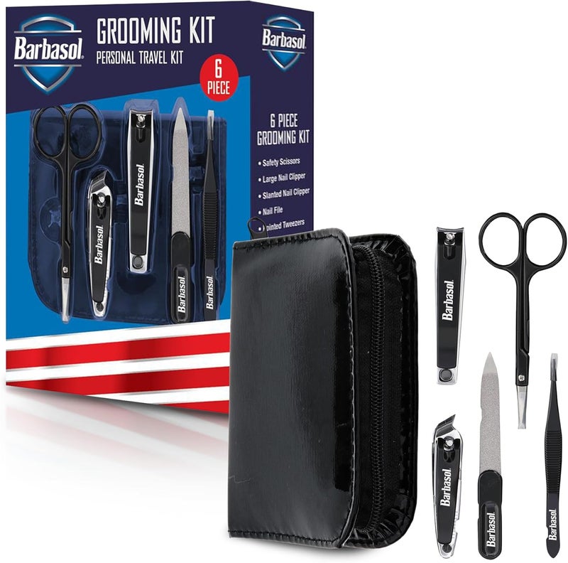 Barbasol 8 Piece Travel Manicure Set with Scissors, Nail Clippers, Nail File, Tweezers, Cuticle Pushers and Travel Case
