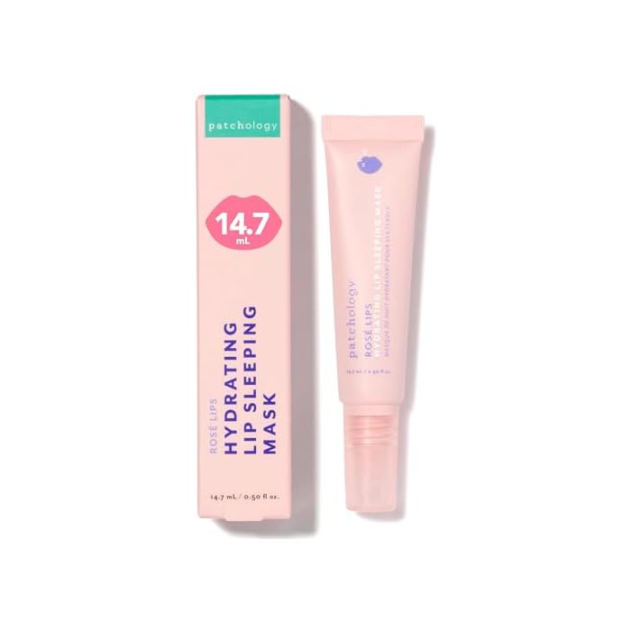 Patchology Rosé Lip Sleeping Mask - Overnight Lip Mask with Hyaluronic Acid and Resveratrol - Hydrating and Repairing Lip Gloss Treatment softens and heals dry cracked lips (14.7 ml)