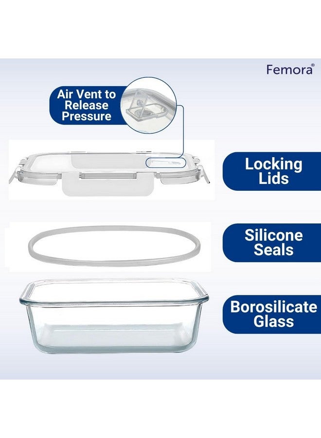 Femora Femora Borosilicate Glass Containers for Kitchen | 1 Year Warranty | Container Boxes for Storage, Storage Box for Kitchen with Air Vent Lid, Microwave Safe Utensils, rectangular (Set of 1-1000ml) - Image 3