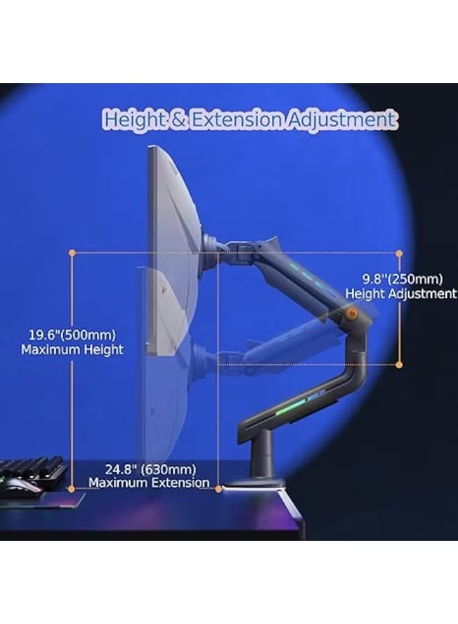 NB Gaming Monitor Arm – Heavy Duty Stand for Screens up to 60 Inches, Holds 44 lbs (20 kg), VESA 75/100, RGB Light, Height & Angle Adjustable, Aluminum Ultrawide Mount - Image 5