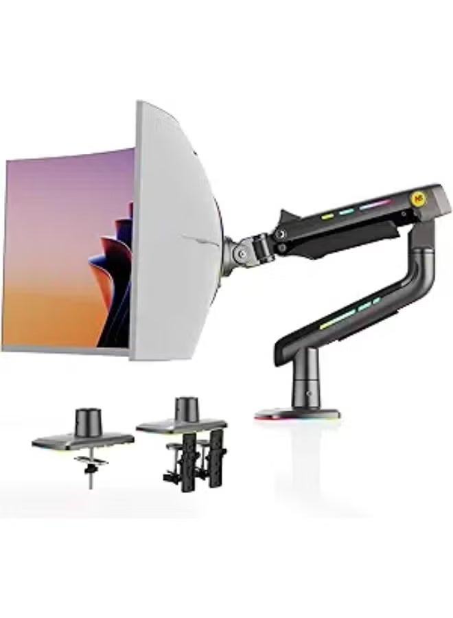 NB Gaming Monitor Arm – Heavy Duty Stand for Screens up to 60 Inches, Holds 44 lbs (20 kg), VESA 75/100, RGB Light, Height & Angle Adjustable, Aluminum Ultrawide Mount - Image 2