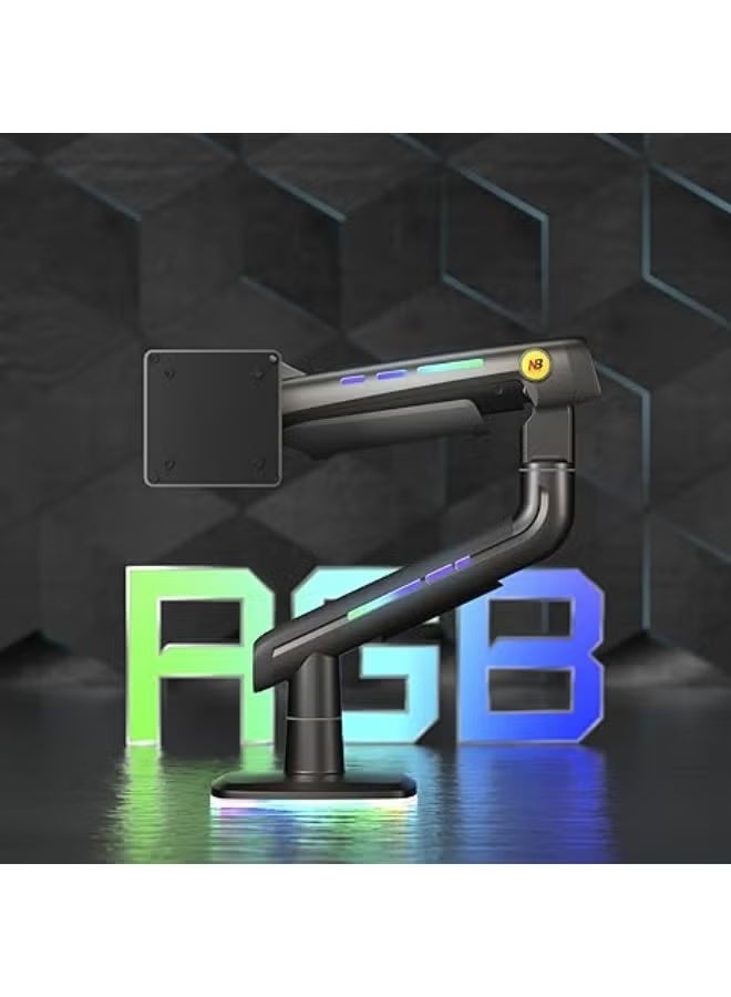NB Gaming Monitor Arm – Heavy Duty Stand for Screens up to 60 Inches, Holds 44 lbs (20 kg), VESA 75/100, RGB Light, Height & Angle Adjustable, Aluminum Ultrawide Mount - Image 3
