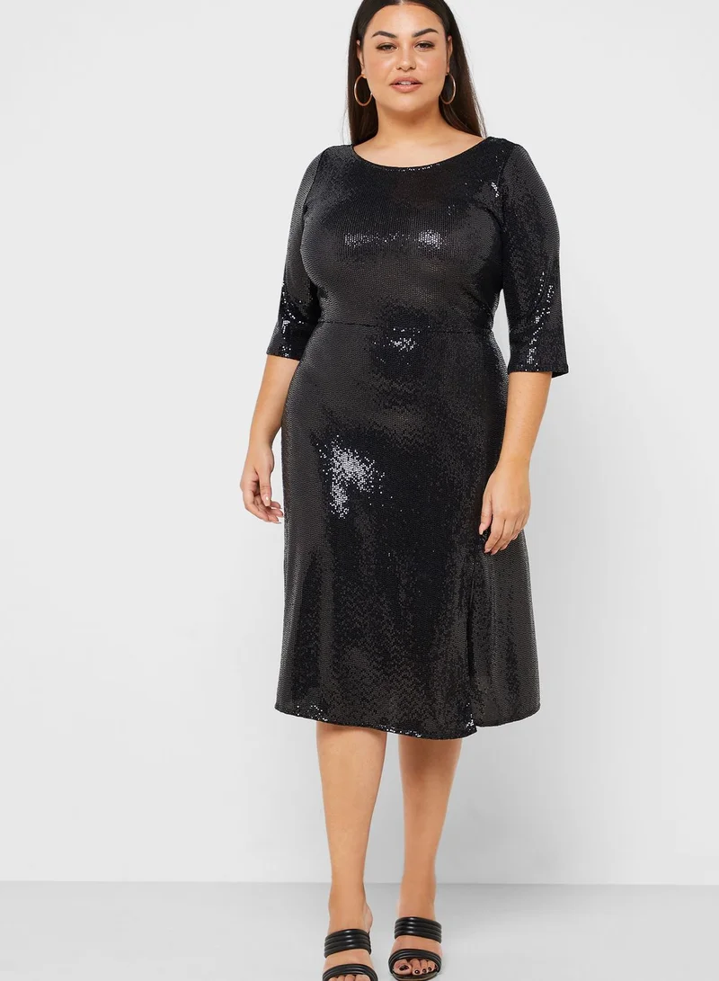 dp curve Boat Neck Sequin Dress
