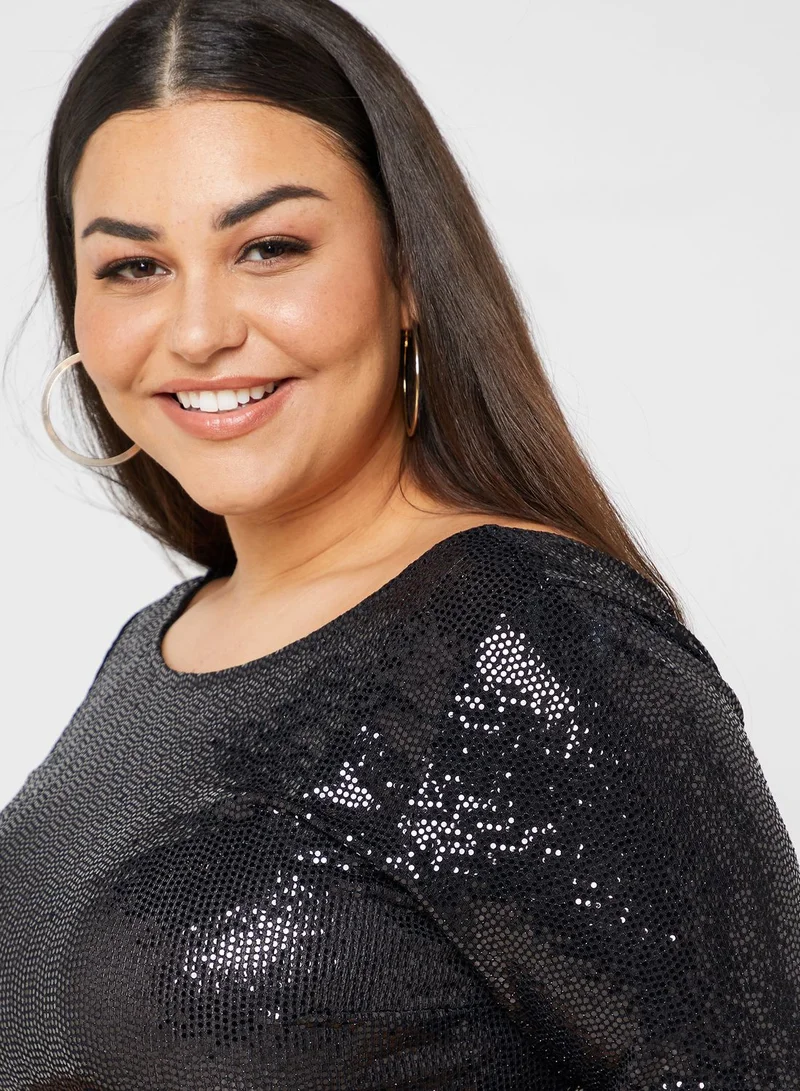 dp curve Boat Neck Sequin Dress