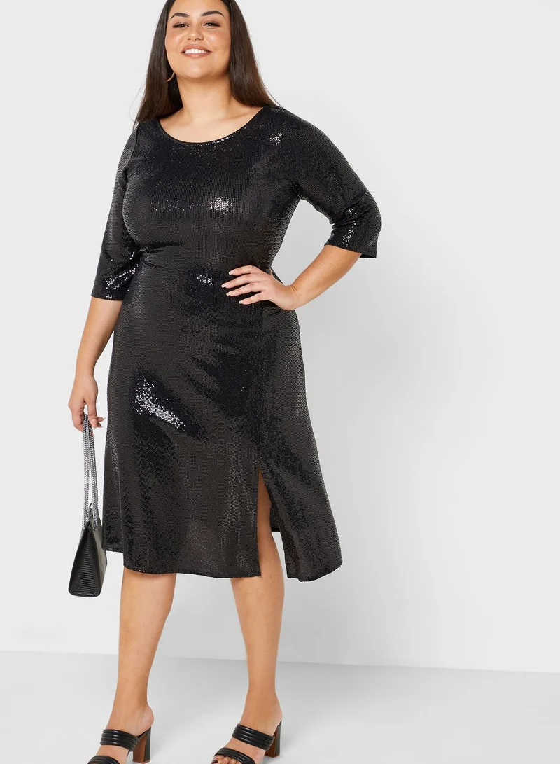 dp curve Boat Neck Sequin Dress