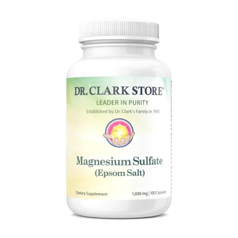 Dr Clark Store Dr Clark Magnesium Sulfate USP Epsom Salt 1030 mg Magnesium Supplement for Constipation Liver and Gallbladder Cleanse 100 Gelatin Capsules