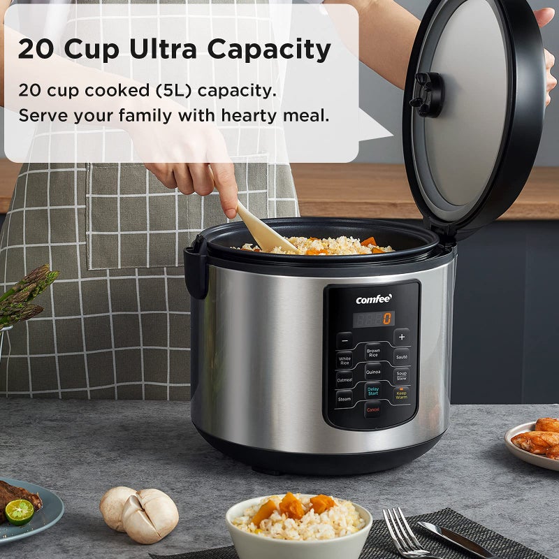 COMFEE' Rice Cooker 10 cup Uncooked/20 cup Cooked , Rice Maker, Steamer, Saute, Steamer and Warmer, 5.2 QT Large Capacity, Brown Rice, Quinoa and Oatmeal, 8 One-Touch Programs - Image 5