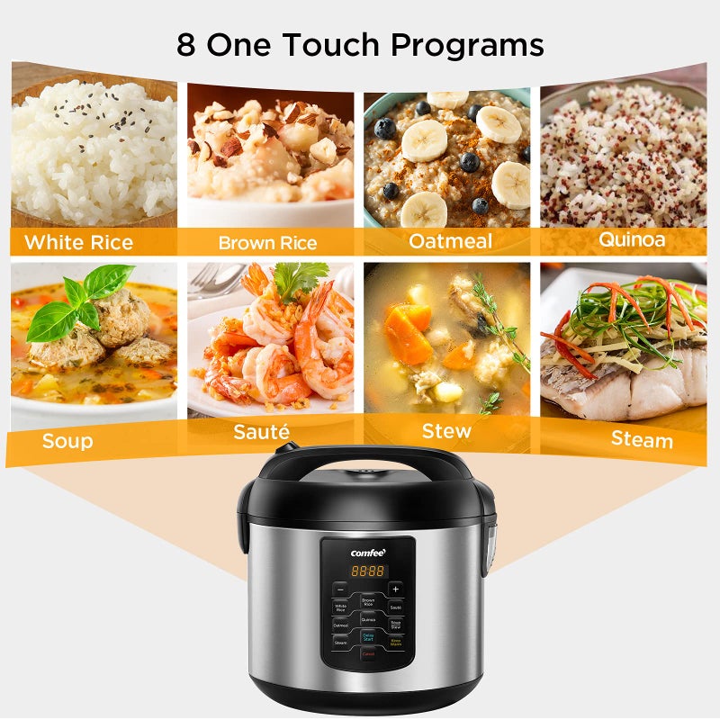 COMFEE' Rice Cooker 10 cup Uncooked/20 cup Cooked , Rice Maker, Steamer, Saute, Steamer and Warmer, 5.2 QT Large Capacity, Brown Rice, Quinoa and Oatmeal, 8 One-Touch Programs - Image 2