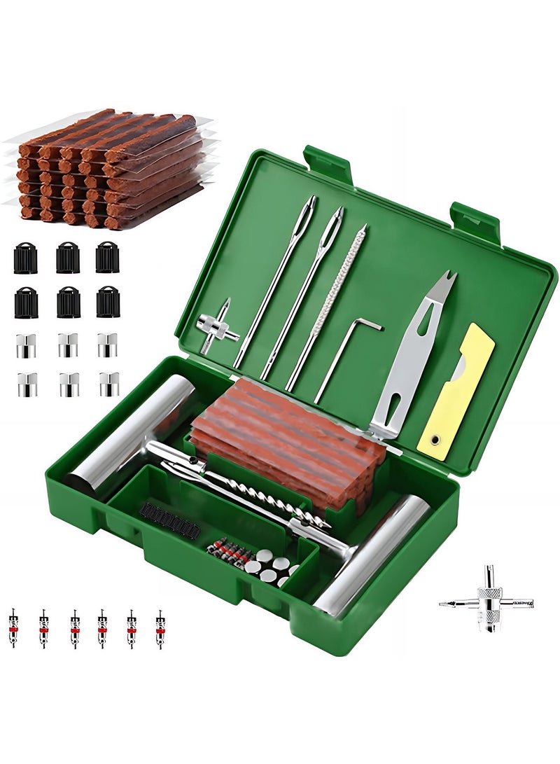 عدة إصلاح كفرات 58 قطعة – مجموعة متكاملة لإصلاح ثقوب الإطارات بدون أنبوب للسيارات والدراجات والشاحنات والـ ATV والـ SUV – أدوات إصلاح طارئة مع صندوق تخزين ‎20.5 × 13.5 × 3.5 سم (8.07 × 5.31 × 1.38 بوصة) - Image 1