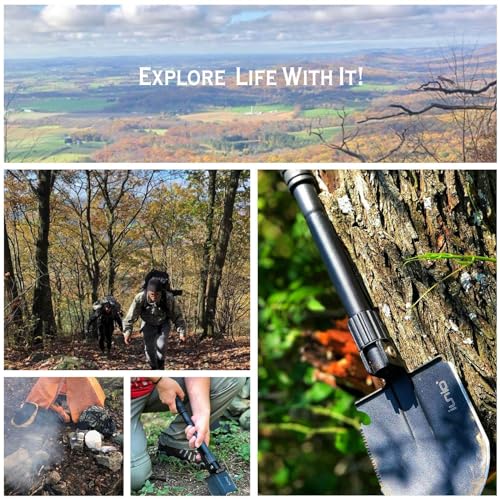 iunio Folding Survival Shovel, Military-Grade Entrenching Tool, Collapsible Emergency Shovel for Disaster Recovery,Car Emergency, Multi-Tool Spade with Pickaxe,Camping,Trenching,Hiking,Gardening - Image 5
