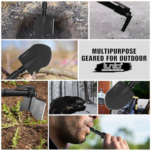 iunio Folding Survival Shovel, Military-Grade Entrenching Tool, Collapsible Emergency Shovel for Disaster Recovery,Car Emergency, Multi-Tool Spade with Pickaxe,Camping,Trenching,Hiking,Gardening - Image 3