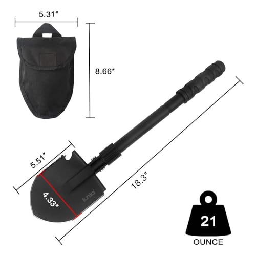 iunio Folding Survival Shovel, Military-Grade Entrenching Tool, Collapsible Emergency Shovel for Disaster Recovery,Car Emergency, Multi-Tool Spade with Pickaxe,Camping,Trenching,Hiking,Gardening - Image 4