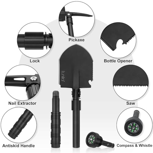 iunio Folding Survival Shovel, Military-Grade Entrenching Tool, Collapsible Emergency Shovel for Disaster Recovery,Car Emergency, Multi-Tool Spade with Pickaxe,Camping,Trenching,Hiking,Gardening - Image 2