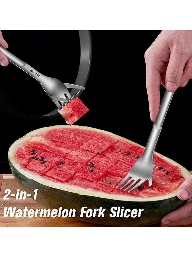 ECVV 2-in-1 Watermelon Slicer Cutter, Fork Slicer, Summer Cutting Artifact, Stainless Steel Fruit Forks Knife for Family Parties Camping, Silver, LC-FSLICER01 - Image 2