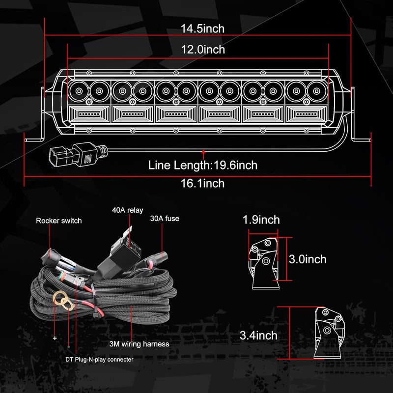 Auto Power Plus 12 Inch LED Bar with Wiring Harness - 162W Dual Row Off Road Driving Spot Flood Combo Light - Image 2