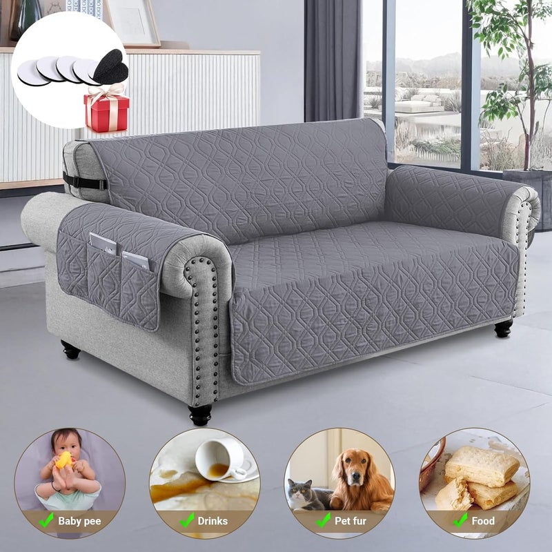 أغطية أريكة LIWEGHT المقاومة للماء، غطاء أريكة غير قابل للانزلاق مبطن، غطاء أريكة للكلاب، واقي أثاث للحيوانات الأليفة مع حزام قابل للتعديل، قابل للغسل (رمادي، 117 × 56 سم) - Image 2
