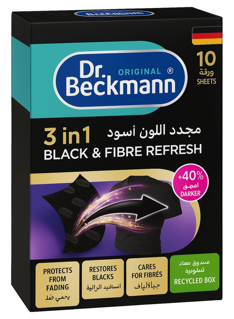 Dr. Beckmann Dr.Beckmann 3 in 1 Black&Fibre refresh Sheets|Restores and protects faded black garments|Smoothens rough fibres|Easy to use| DIY|Laundry Cleaning Essentials|10 Sheets - Image 1