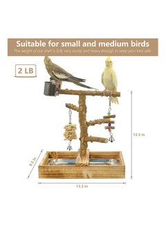 XICEN Large thick pepper wood game bird stand,Bird Cage Accessories, Bird Perches, with Removable Tray and 2 Stainless Steel Cups  - Image 3