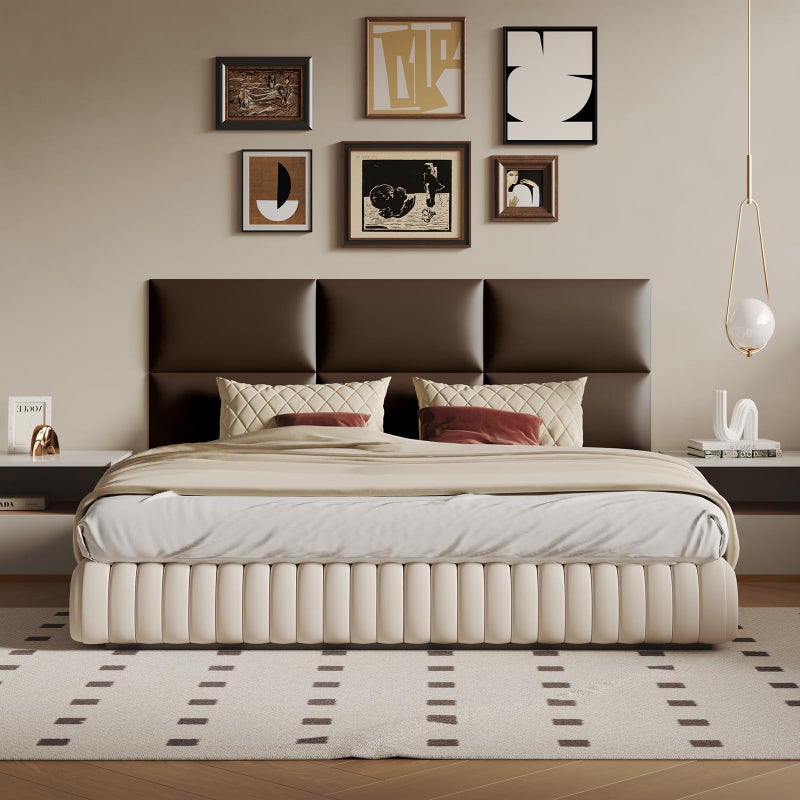 MAQQL Upholstered Headboard Queen - Bed Backboard, Dark Brown Faux Leather Panels, 24 x 12 Inches Each, 6-Piece Set, Modern Headboard Queen Design, Easy to Assemble, Perfect for Beds - Image 1