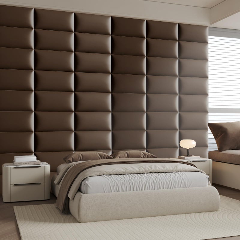 MAQQL Upholstered Headboard Queen - Bed Backboard, Dark Brown Faux Leather Panels, 24 x 12 Inches Each, 6-Piece Set, Modern Headboard Queen Design, Easy to Assemble, Perfect for Beds - Image 2