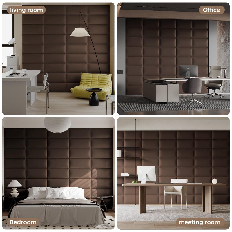 MAQQL Upholstered Headboard Queen - Bed Backboard, Dark Brown Faux Leather Panels, 24 x 12 Inches Each, 6-Piece Set, Modern Headboard Queen Design, Easy to Assemble, Perfect for Beds - Image 3