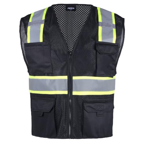 FONIRRA Safety Vest for Men High Visibility Reflective Construction Work Vest ANSI Class 2 with Pockets and Zipper(Navy,M) - Image 1