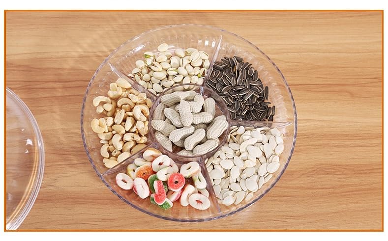 FEELING MALL FEELING MALL Acrylic Candy Dishes Dry Fruit Tray with lid | Multifunctional Party Snack Tray for Fruits,Nuts, Candies,Crackers,Veggie | 6 Compartment Round Appetizer Platter  - Image 3