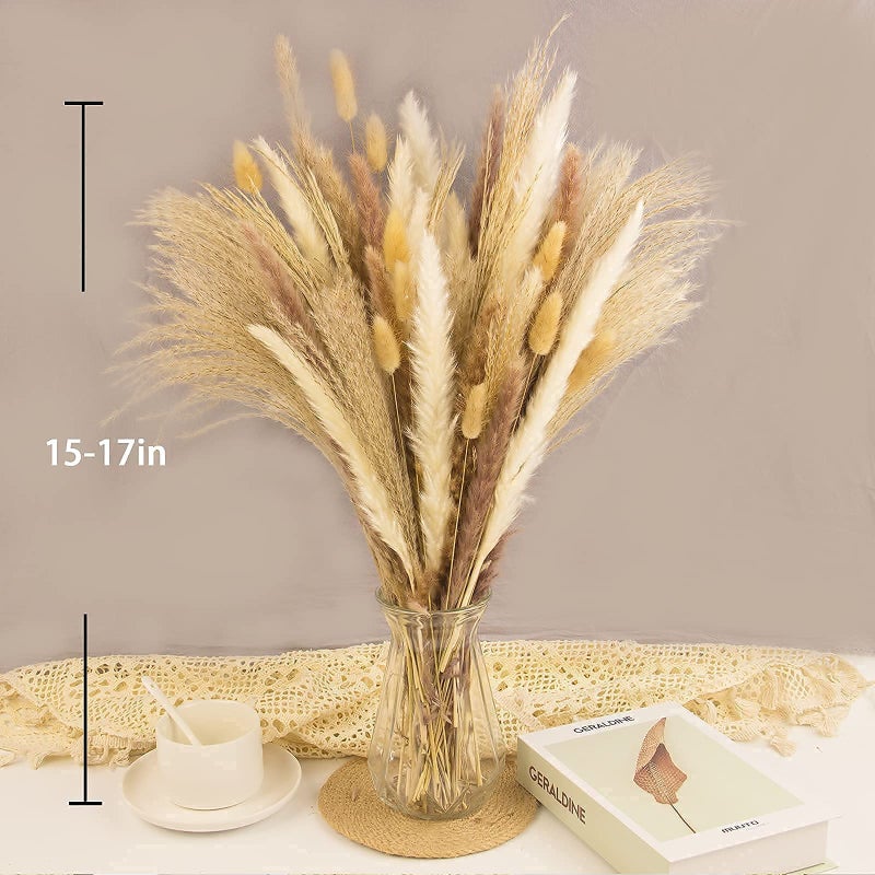 ANPROOR 65PCS Pampas Grass Decor, Including pompas Floral, Reed Dried Grass and Bunny Tails Dried Flowers, Natural Dried Pampas Grass Bouquet for Boho Decor Wedding, Home Decoration - Image 5
