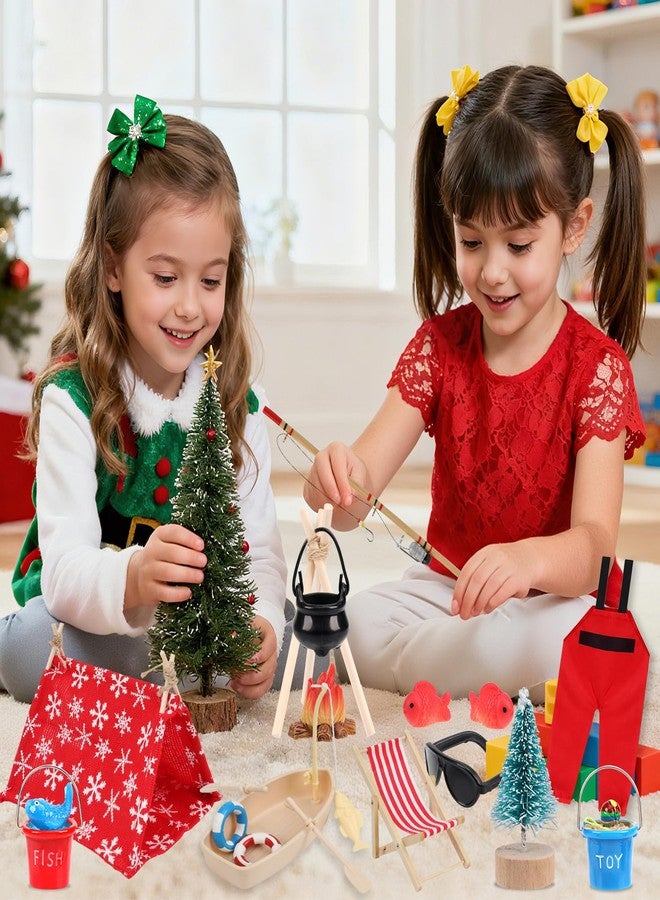 Zenoble 26 Pcs Christmas Elf Accessories Doll Fishing Accessories Include Fishing Outfit Clothes Boat Camping Tent Accessories for Xmas Gift Dollhouse Props Decor - Image 5