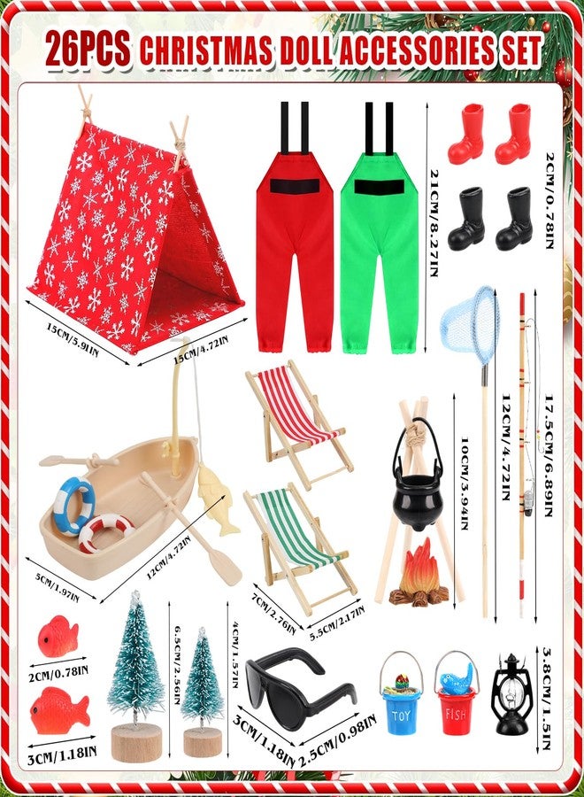 Zenoble 26 Pcs Christmas Elf Accessories Doll Fishing Accessories Include Fishing Outfit Clothes Boat Camping Tent Accessories for Xmas Gift Dollhouse Props Decor - Image 2