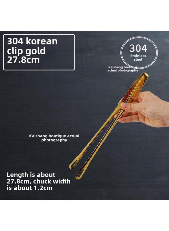 Thickened Stainless Steel Food Tongs Bread Tongs Barbecue Tongs Buffet Tongs Lotus Tongs Steak Tongs Barbecue Supplies-Color:Gold-304 Barbecue Clip 28CM  - Image 1