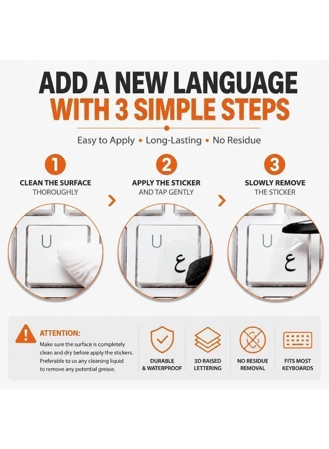 TAKEOFF Arabic Keyboard Stickers – 3D Transfer Lettering | No Residue, Transparent-Free Design | Easy Application for Laptop & Desktop (Black) - Image 4