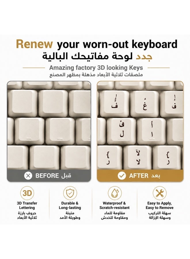 TAKEOFF Arabic Keyboard Stickers – 3D Transfer Lettering | No Residue, Transparent-Free Design | Easy Application for Laptop & Desktop (Black) - Image 5