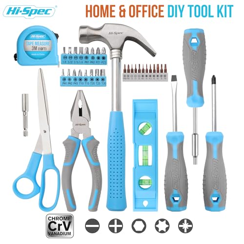 Hi-Spec 38pc Blue Household DIY Tool Set. Home, Office and College Dorm Small Toolkit Box of Starter Basic Tools - Image 2