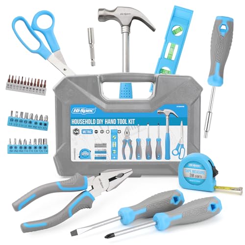 Hi-Spec 38pc Blue Household DIY Tool Set. Home, Office and College Dorm Small Toolkit Box of Starter Basic Tools - Image 1