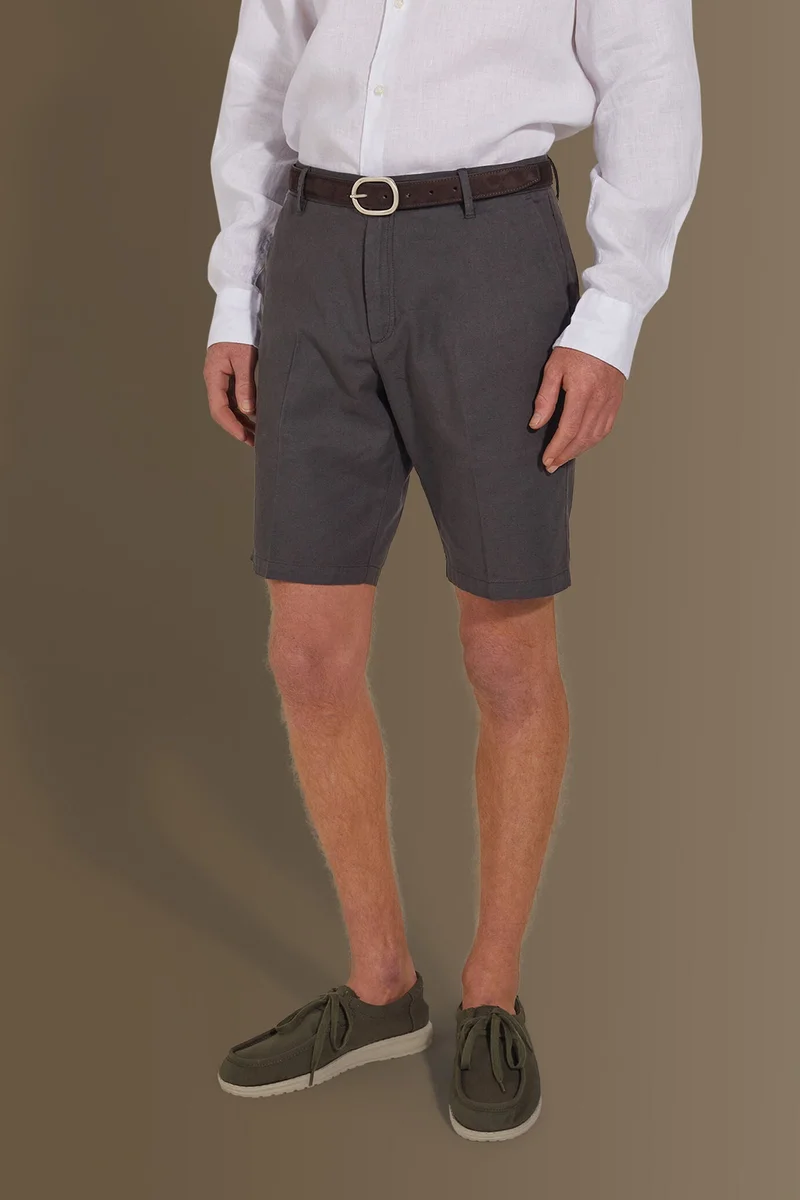 Doppelganger Grey Bermuda linen blend - DK Grey for Men | Best Price UAE