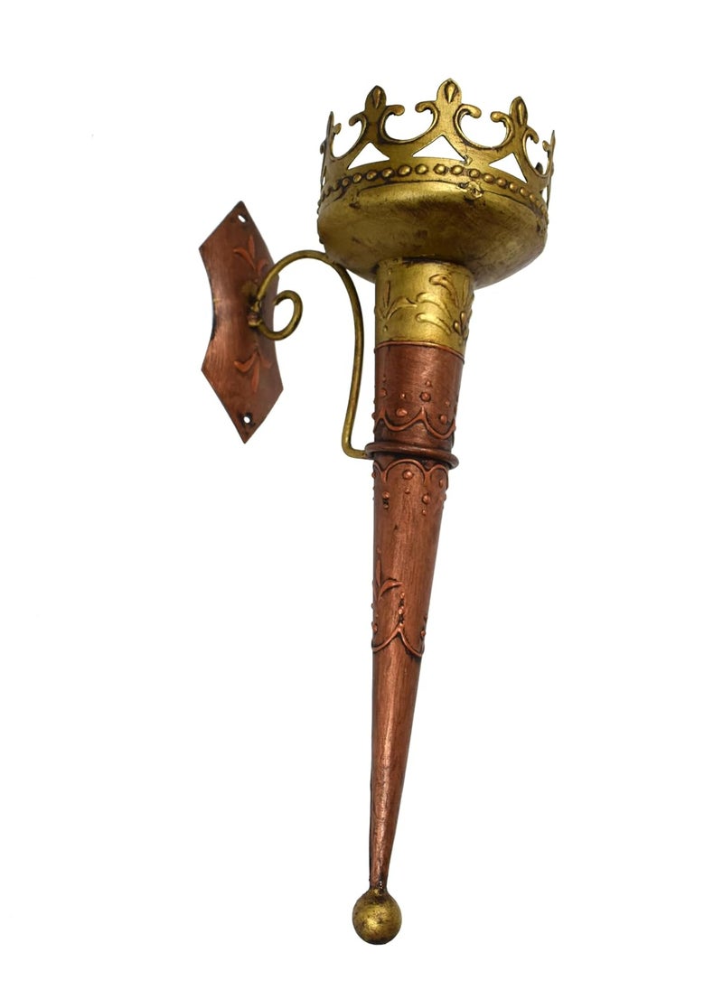 Antiques Nirmala Antiques Nirmala Olympic Torch Metal Wall Hanging Mashal Handmade Oil lamp Home Wall Decor Candle Holder Iron 1 Cup Candle Holder 18 inchMulti Color Gold Brown Pack of 1  - Image 3