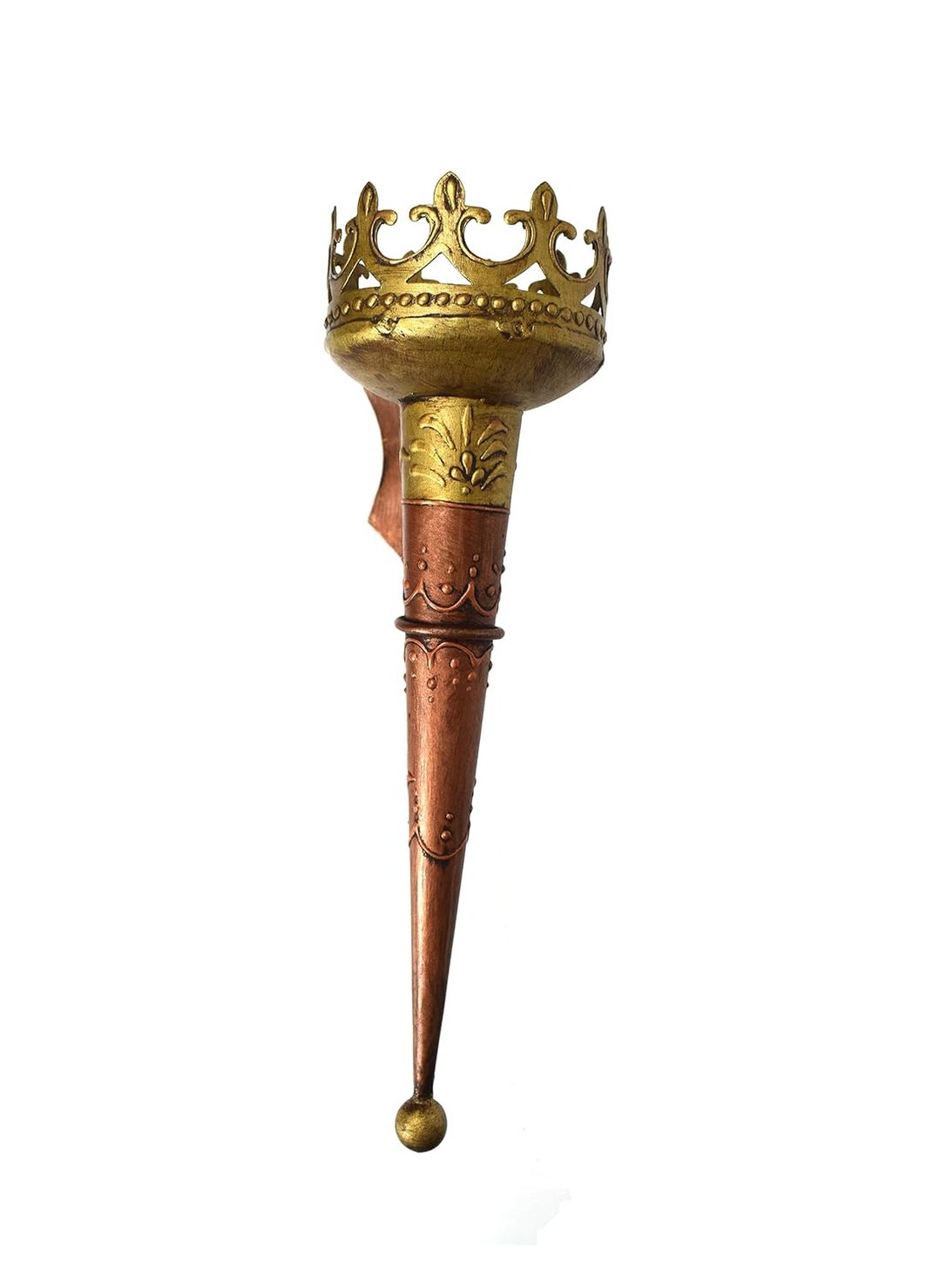 Antiques Nirmala Antiques Nirmala Olympic Torch Metal Wall Hanging Mashal Handmade Oil lamp Home Wall Decor Candle Holder Iron 1 Cup Candle Holder 18 inchMulti Color Gold Brown Pack of 1  - Image 5