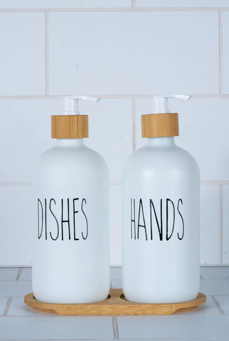 Bluenity Earthy Stand Glass Liquid Soap Dispenser Set of 2 Pieces - White