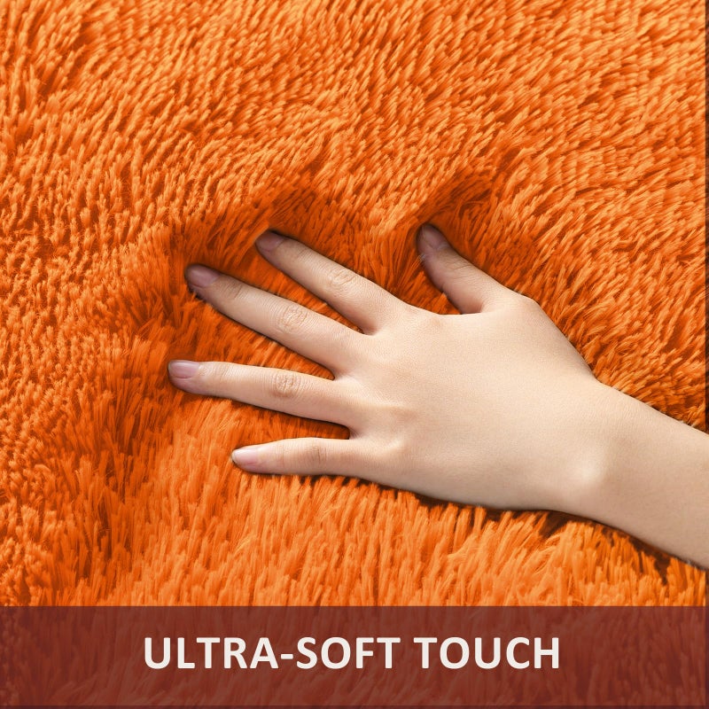 Ophanie Orange Rugs for Living Room Bedroom, 5x8 Fluffy Fuzzy Furry Carpet, Plush Soft Shaggy Bedside Indoor Floor Area Rug for Kids Girls Boys Baby Teen Dorm Nursery Home Decor Aesthetic - Image 2