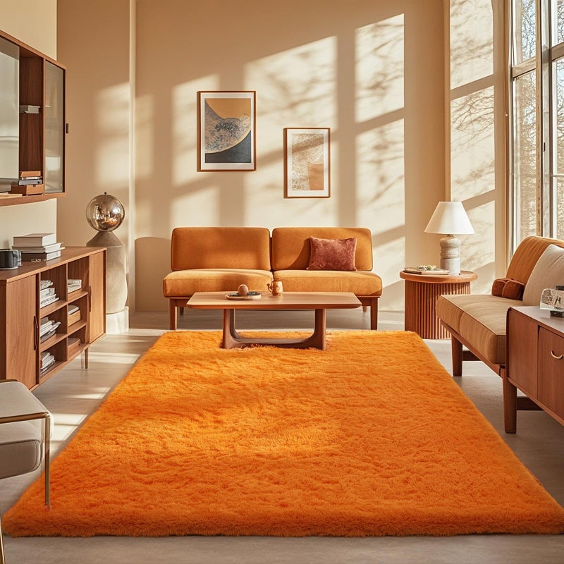 Ophanie Orange Rugs for Living Room Bedroom, 5x8 Fluffy Fuzzy Furry Carpet, Plush Soft Shaggy Bedside Indoor Floor Area Rug for Kids Girls Boys Baby Teen Dorm Nursery Home Decor Aesthetic - Image 1